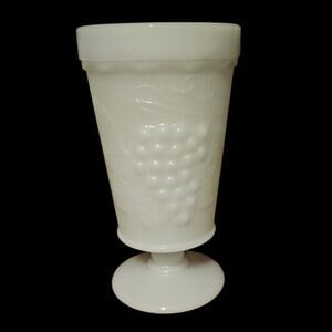 Vintage Milk Glass Grape Pattern Footed Tumblers Set of 3 Indiana Style
